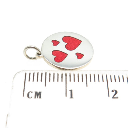 925 Sterling Silver Red Enamel Family Heart Round Tag Minimalist Charm Pendant