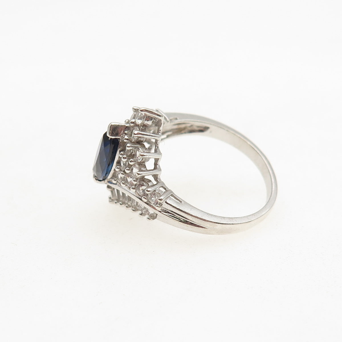 JH YOUNG 925 Sterling Silver Real White Topaz & Lab-Created Sapphire Ring Size 7