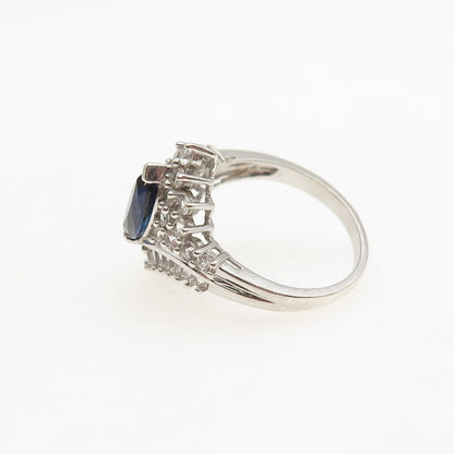 JH YOUNG 925 Sterling Silver Real White Topaz & Lab-Created Sapphire Ring Size 7