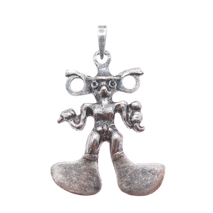 925 Sterling Silver Vintage Cowboy Modernist Oxidized Charm Pendant