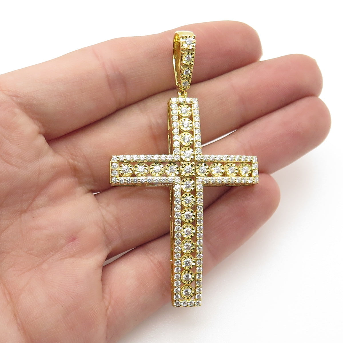 925 Sterling Silver Gold Plated Pave C Z Cross Pendant