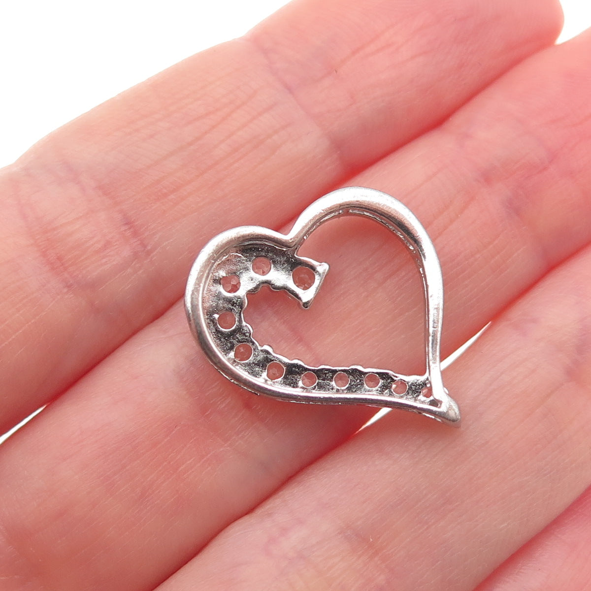925 Sterling Silver Real Round-Cut White Topaz Heart Mini Slide Charm Pendant