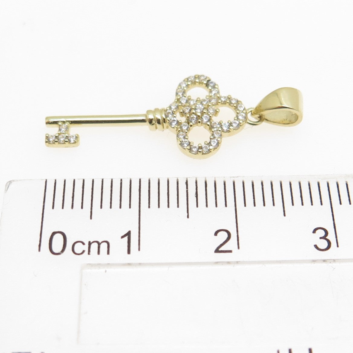 14K Yellow Gold Round-Cut C Z Key Minimalist Charm Pendant