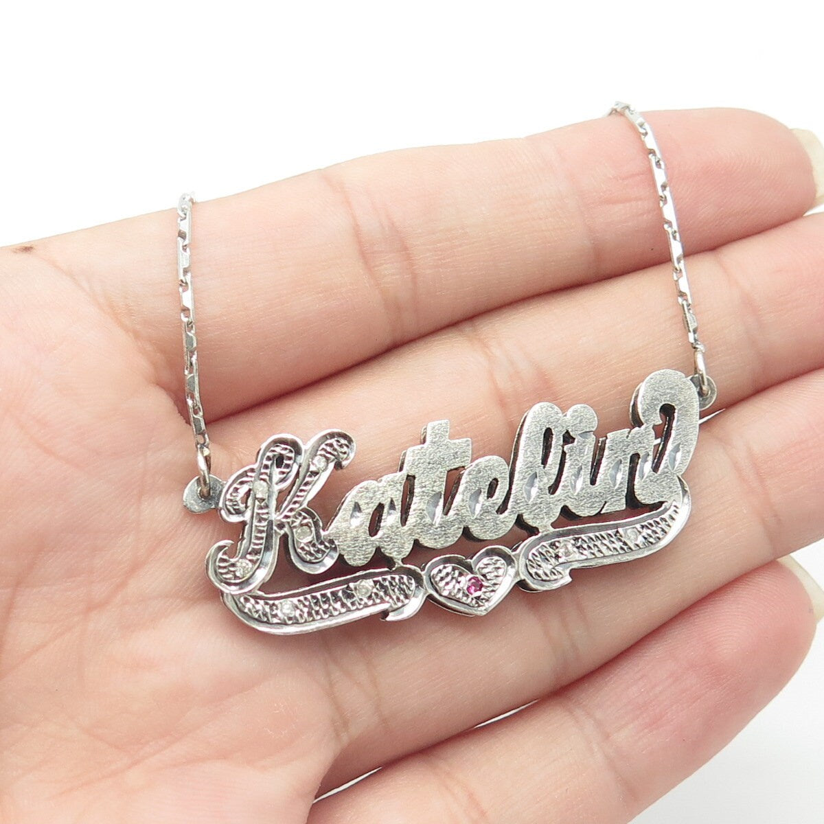 925 Sterling Silver Vintage Italy Diamond & Sapphire Katelin Chain Necklace 18"