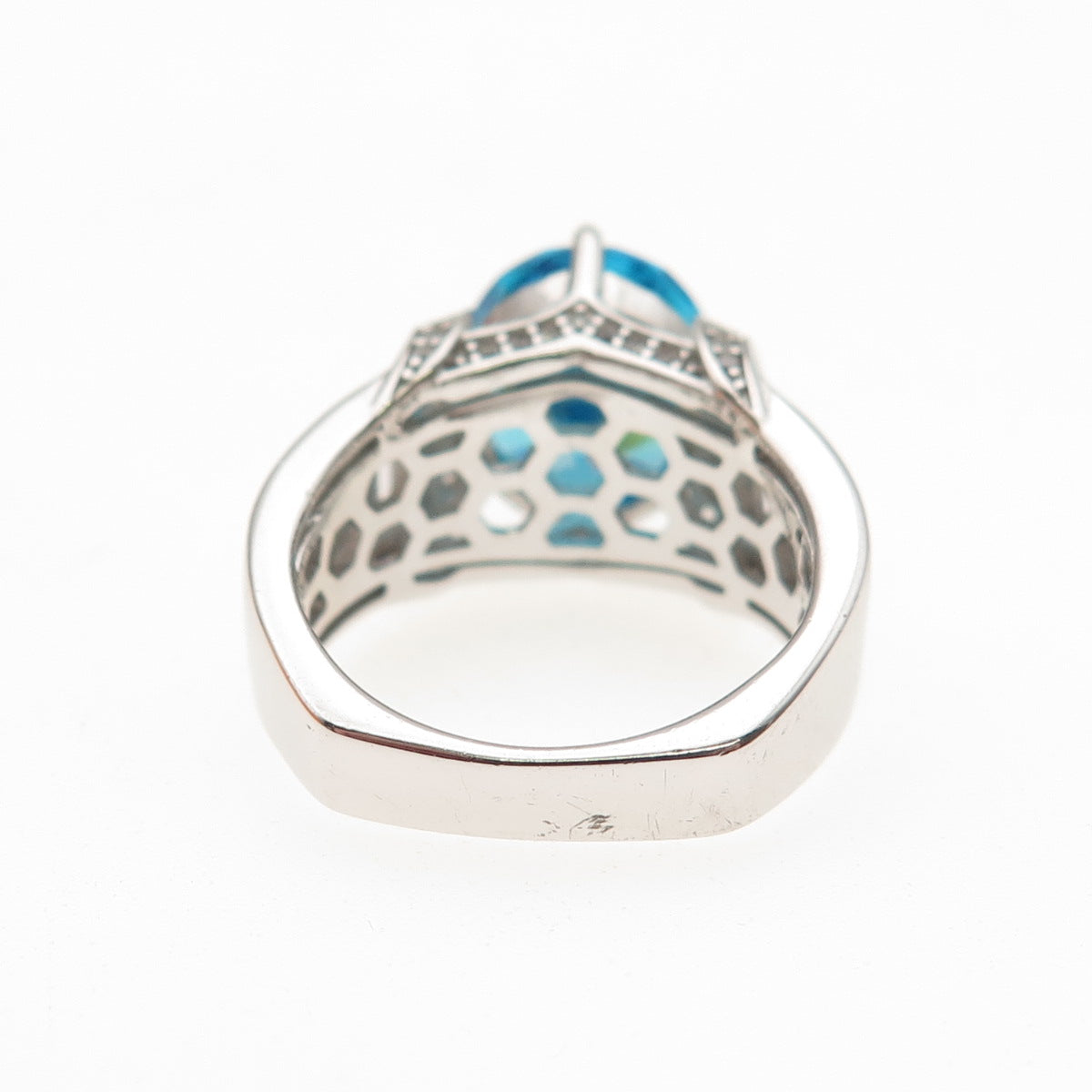 925 Sterling Silver Blue & White C Z Ring Size 6.25