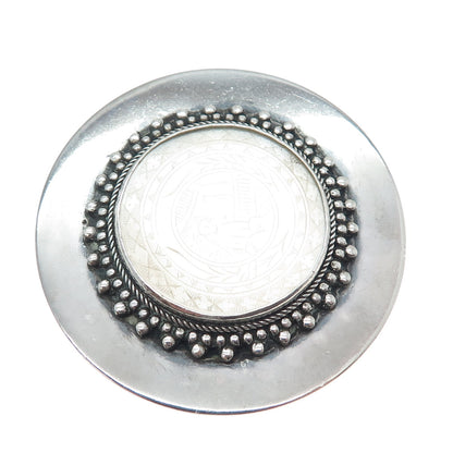 925 Sterling Silver Vintage Real Carved MOP Storyteller Oxidized Pin Brooch