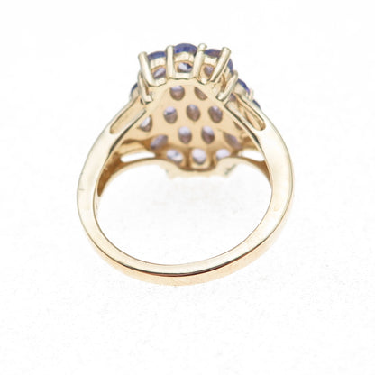 925 Sterling Silver Gold Plated Real Oval-Cut Tanzanite Cluster Ring Size 8