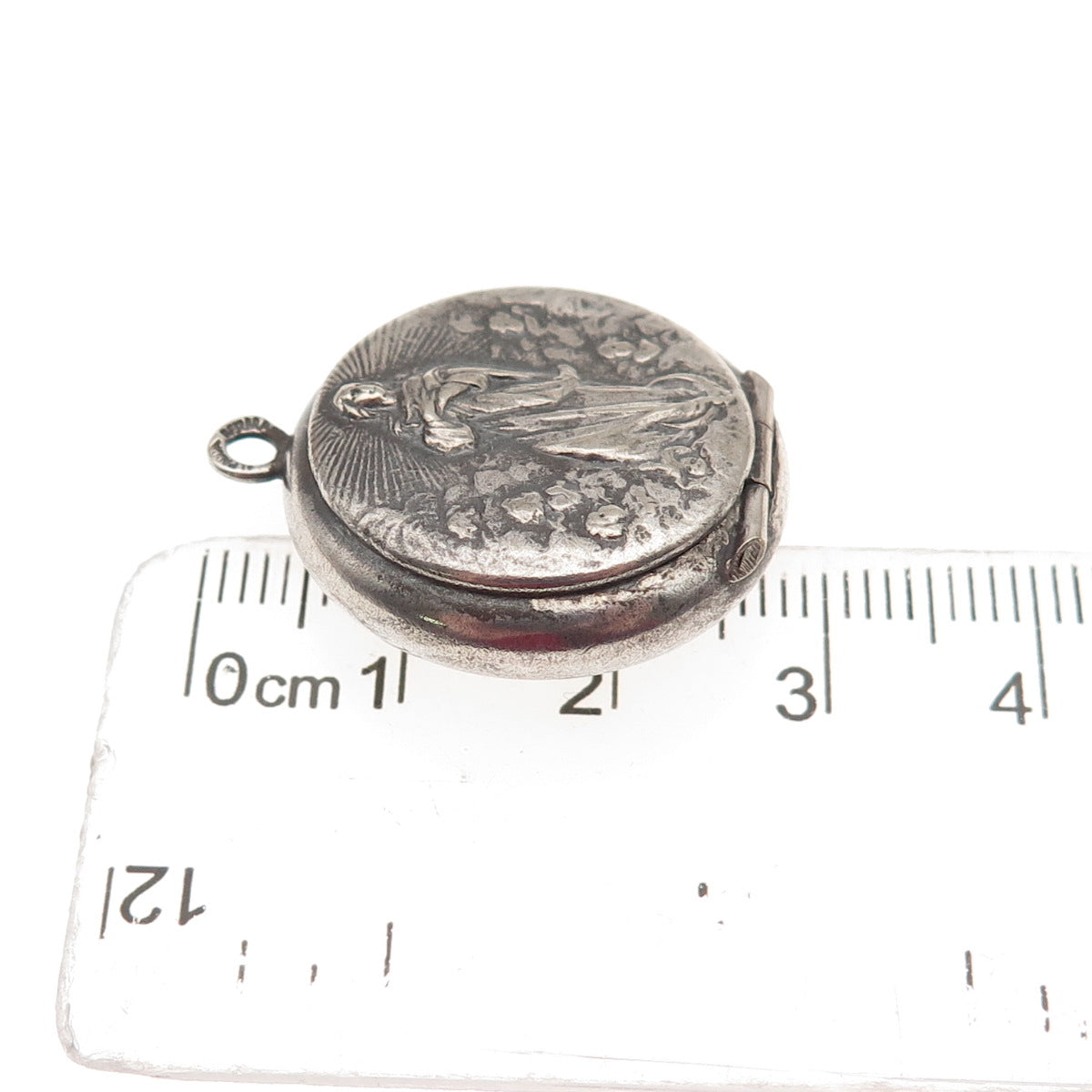 Silver-Tone Antique Victorian St. Mary Religious Oxidized Locket Charm Pendant