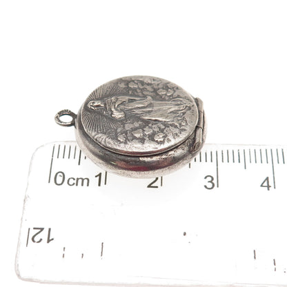 Silver-Tone Antique Victorian St. Mary Religious Oxidized Locket Charm Pendant