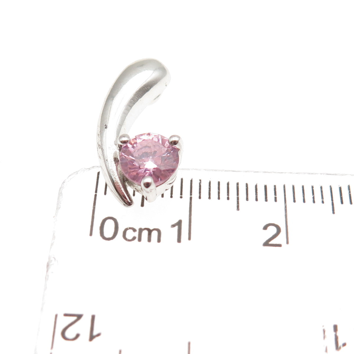 925 Sterling Silver Round-Cut Pink C Z Mini Slide Charm Pendant