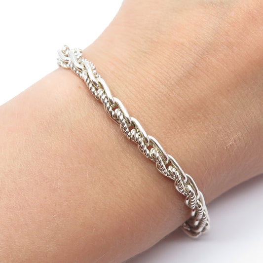 925 Sterling Silver Vintage Twisted Cable Link Bracelet 8''