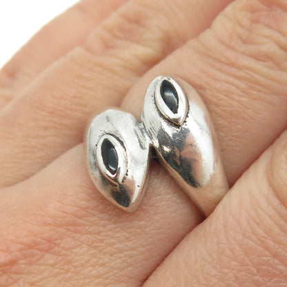 925 Sterling Silver Vintage Real Black Onyx Gemstone Modernist Ring Size 7.5
