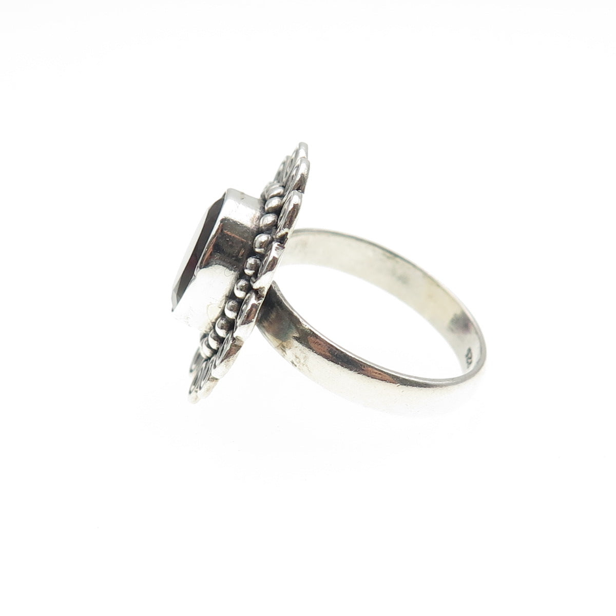 925 Sterling Silver Vintage Real Smoky Quartz Spiral Oxidized Ring Size 6.5