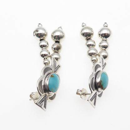 CAROLYN POLLACK Old Pawn 925 Sterling Vintage Turquoise Beaded Dangle Earrings
