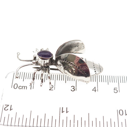 Edison Largo Navajo Old Pawn 925 Sterling Silver Vintage Amethyst Bee Pin Brooch