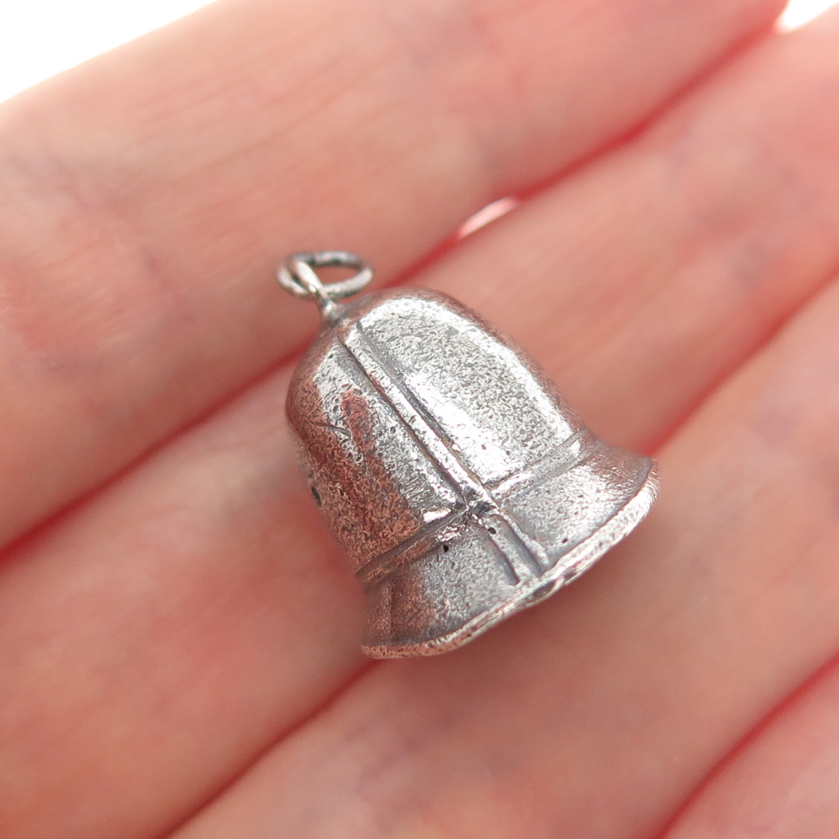 925 Sterling Silver Vintage Fireman Helmet Oxidized Minimalist 3D Charm Pendant