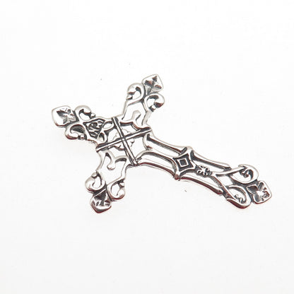 925 Sterling Silver Vintage Fleur de Lis Cross Oxidized Slide Pendant