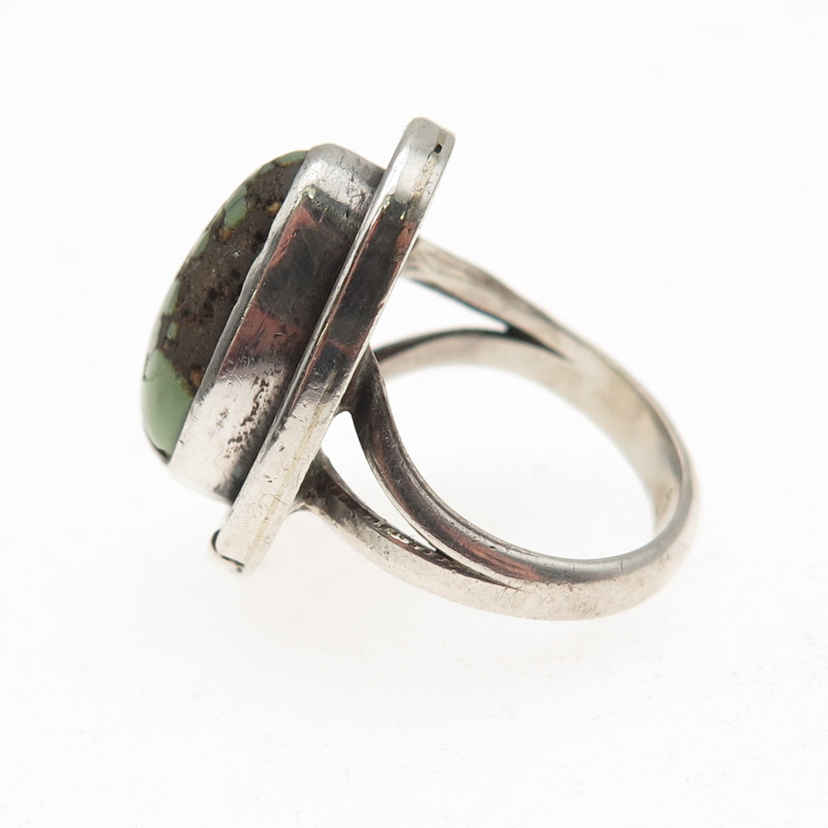 Old Pawn Sterling Silver Vintage Southwestern Peacock Turquoise Ring Size 4.5