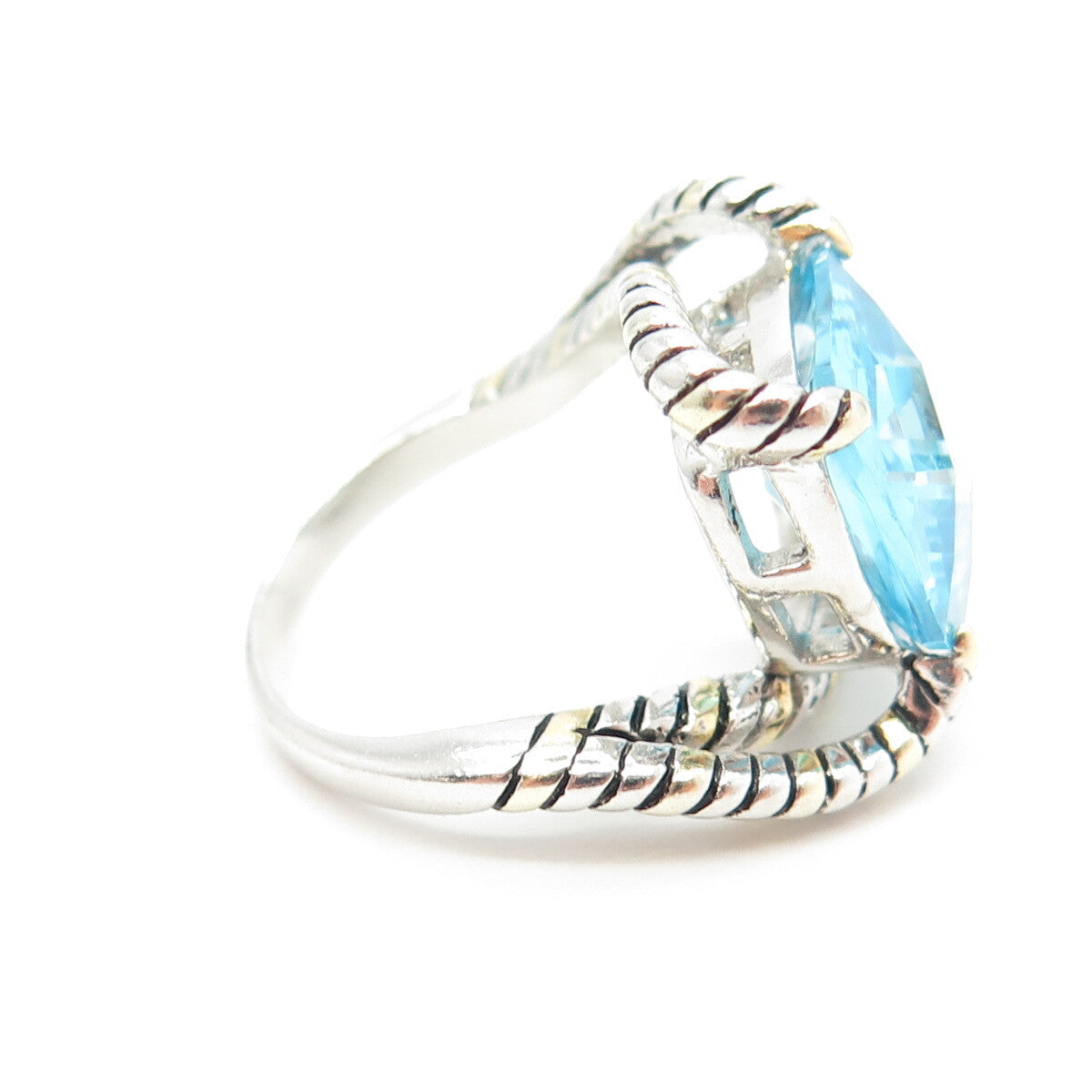 925 Sterling Silver Cushion-Cut Blue C Z Bypass Ring Size 7.25