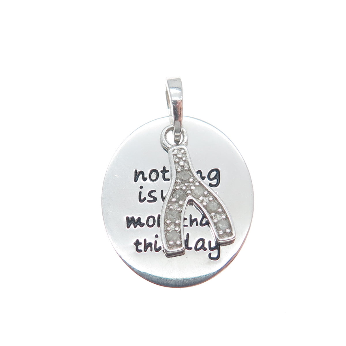 925 Sterling Silver Diamond Nothing Is Worth More Than This Day Wishbone Pendant