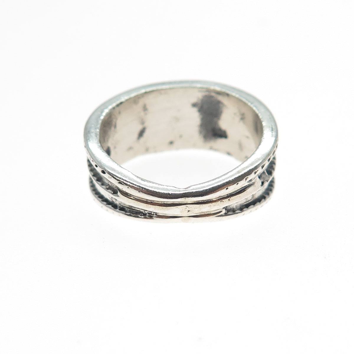 925 Sterling Silver Vintage Modernist Beaded Oxidized Ring Size 6.25