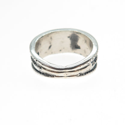 925 Sterling Silver Vintage Modernist Beaded Oxidized Ring Size 6.25