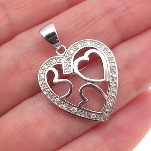 925 Sterling Silver Round-Cut C Z Multi-Heart Charm Pendant