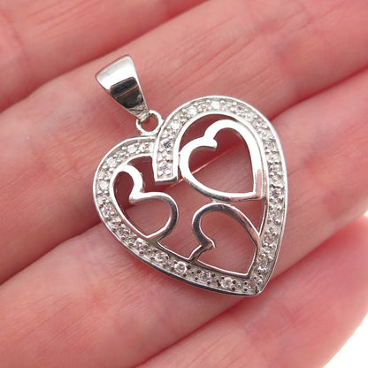 925 Sterling Silver Round-Cut C Z Multi-Heart Charm Pendant