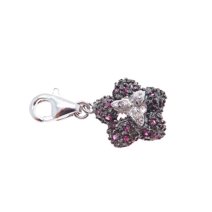 925 Sterling Silver Real Ruby White Topaz Flower Minimalist Lobster Lock Pendant