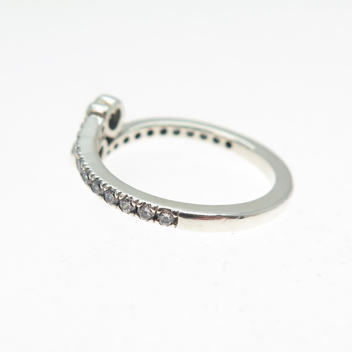 PANDORA 925 Sterling Silver Heart & Round-Cut C Z Bypass Ring Size 6.25