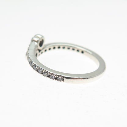 PANDORA 925 Sterling Silver Heart & Round-Cut C Z Bypass Ring Size 6.25