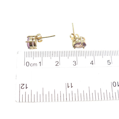 925 Sterling Silver Gold Plated Real Pear-Cut Amethyst Stud Earrings