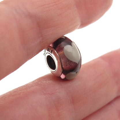 Pandora 925 Sterling Silver Murano Glass Heart Slide Bead Charm