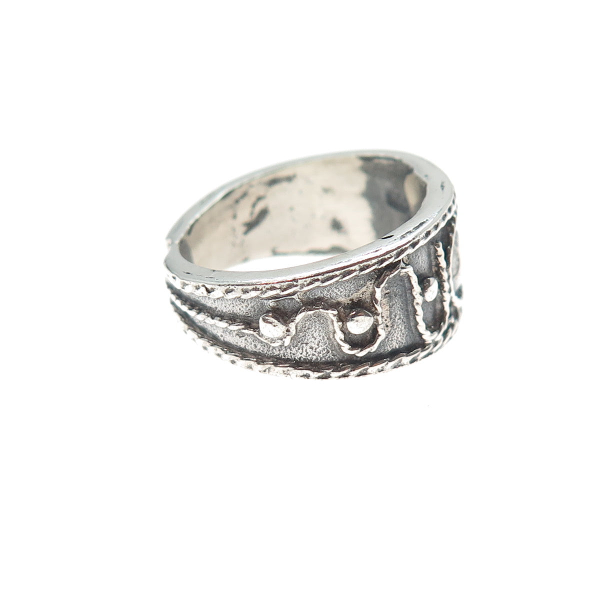 925 Sterling Silver Vintage Modernist Swirl Oxidized Ring Size 6.75