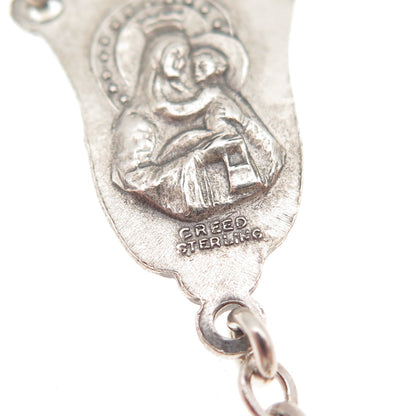 Creed 925 Sterling Silver Antique Art Deco Crucifix Cross Rosary Chain 32"