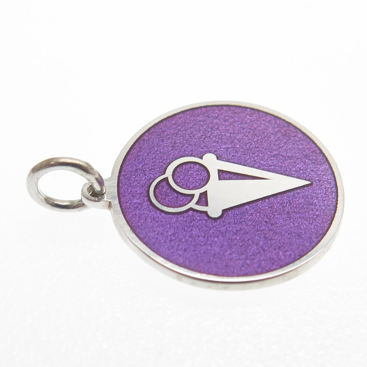925 Sterling Silver Purple Enamel Ice Cream Round Tag Minimalist Charm Pendant
