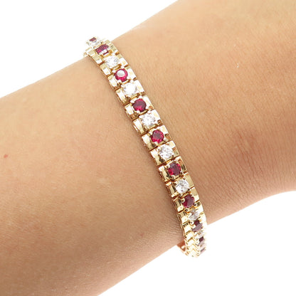 ROSS SIMONS 925 Sterling Silver Gold Plated Lab-Created Ruby C Z Bracelet 7.25"