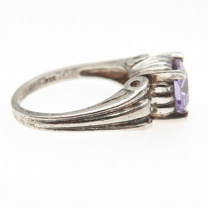 925 Sterling Silver Vintage Cushion-Cut Lavender C Z Ring Size 8.25