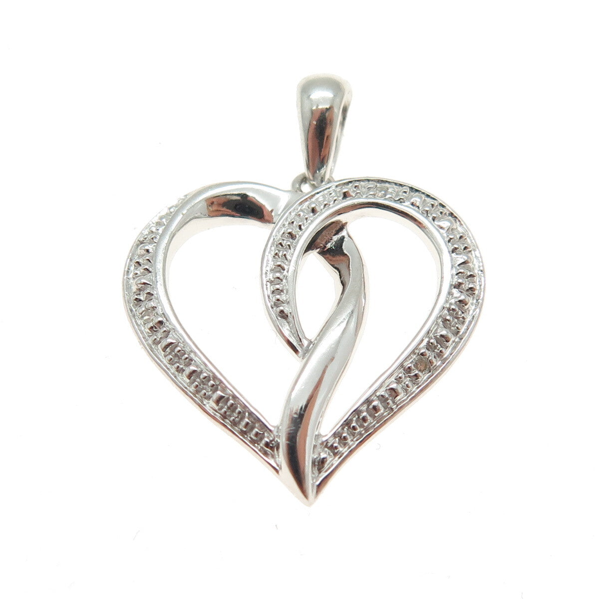 HAN 925 Sterling Silver Real Round-Cut Diamond Accent Interlocked Heart Pendant