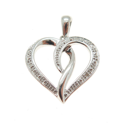 HAN 925 Sterling Silver Real Round-Cut Diamond Accent Interlocked Heart Pendant