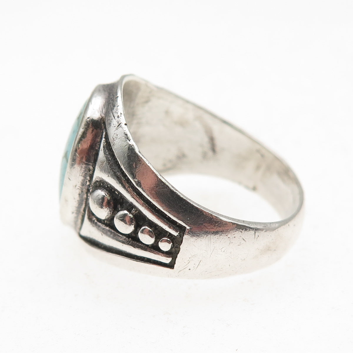 Old Pawn Sterling Silver Vintage Southwestern Turquoise Tribal Ring Size 9.25