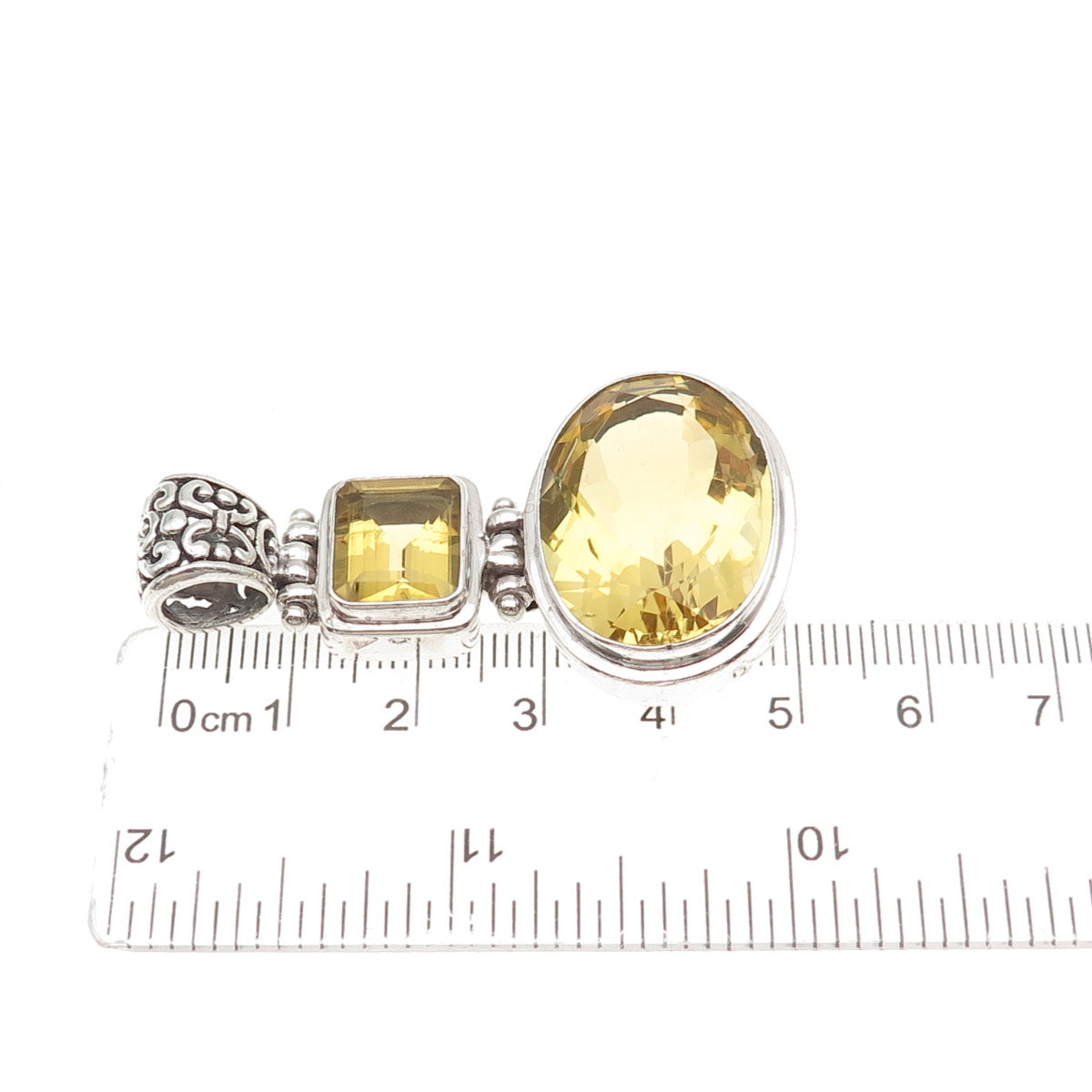 AF DESIGN 925 Sterling Silver Vintage Real Canary Quartz Modernist Pendant