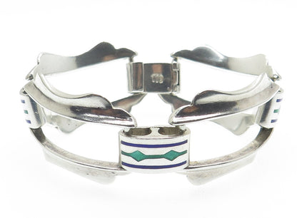 GIOR 925 Sterling Silver Vintage Italy Enamel Modernist Bracelet 7"