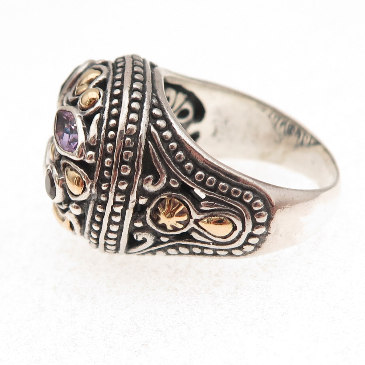 Samuel Benham 925 Sterling Silver 18K Gold Vintage Real Multi-Gem Ring Size 9