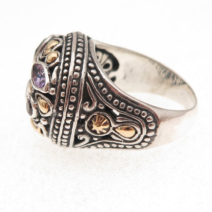 Samuel Benham 925 Sterling Silver 18K Gold Vintage Real Multi-Gem Ring Size 9