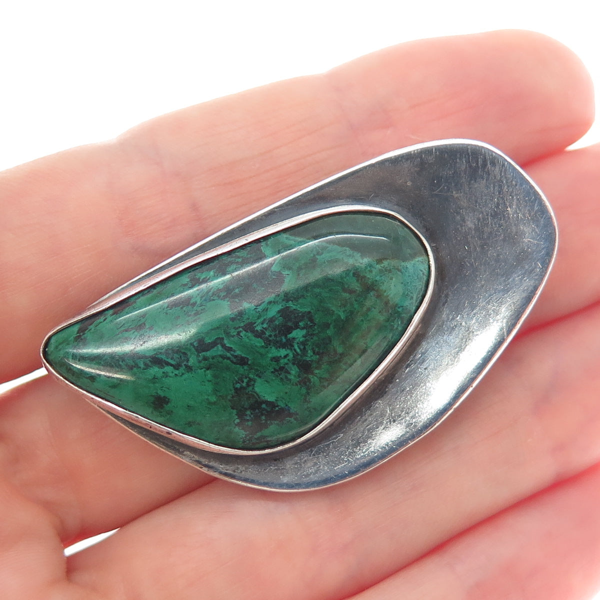 935 Silver Vintage Israel Real Eilat Modernist Oxidized Pin Brooch / Pendant