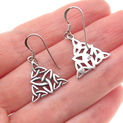 925 Sterling Silver Vintage Celtic Trinity Oxidized Dangle Earrings