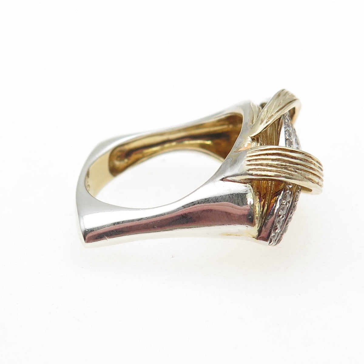 925 Sterling Silver 2-Tone Round-Cut C Z Modernist Crisscross Ring Size 8.25