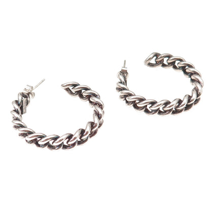 Dyadema 925 Sterling Silver Vintage Italy Cuban Link Oxidized Hoop Earrings