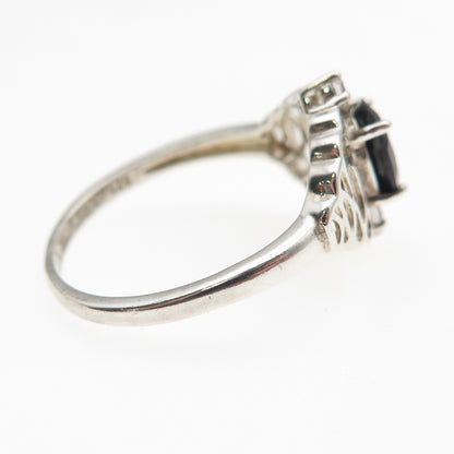925 Sterling Silver Vintage Real Sapphire & C Z Ring Size 8.25